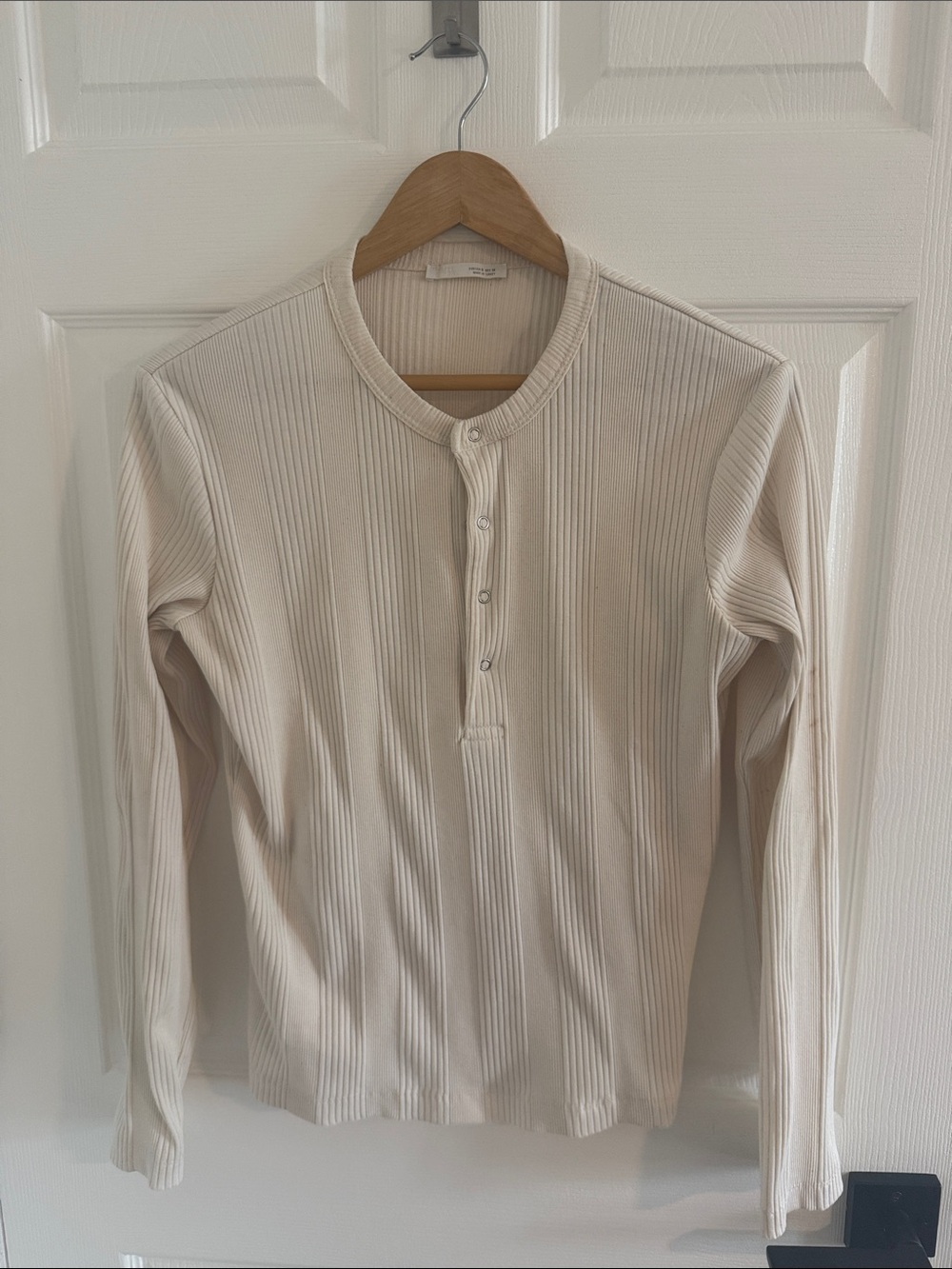 Zara Cream Ribbed Henley Long-Sleeve Shirt